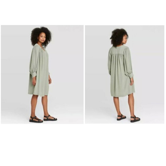 Prologue NWT Oversized Taupe Sage Green Long Sleeve Cuffed Dress Medium - Picture 4 of 9